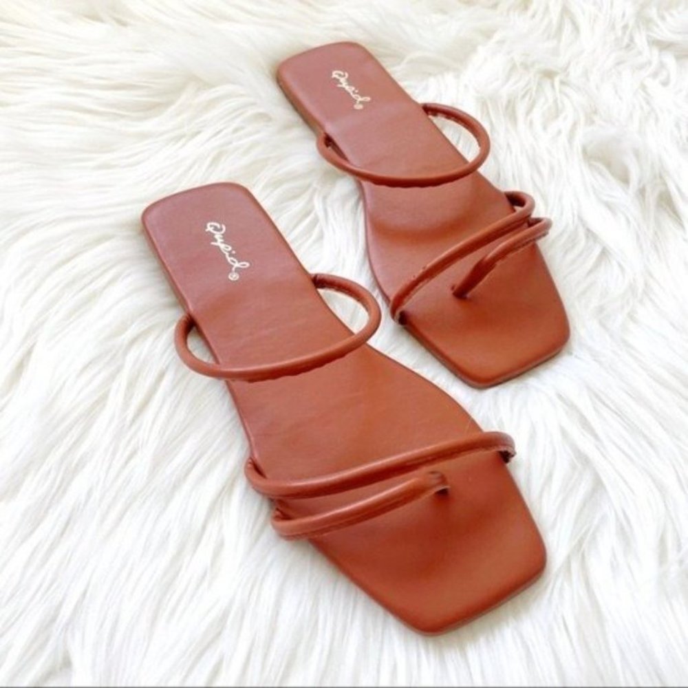 Brick strappy square toe sandals flat slides - Picture 8 of 9